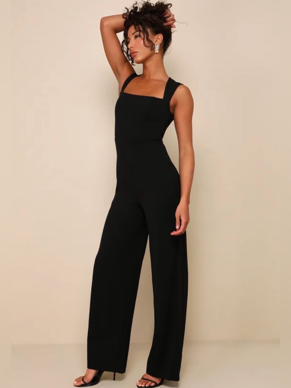 Lulu's Black Wide-Leg Cap Sleeve Jumpsuit